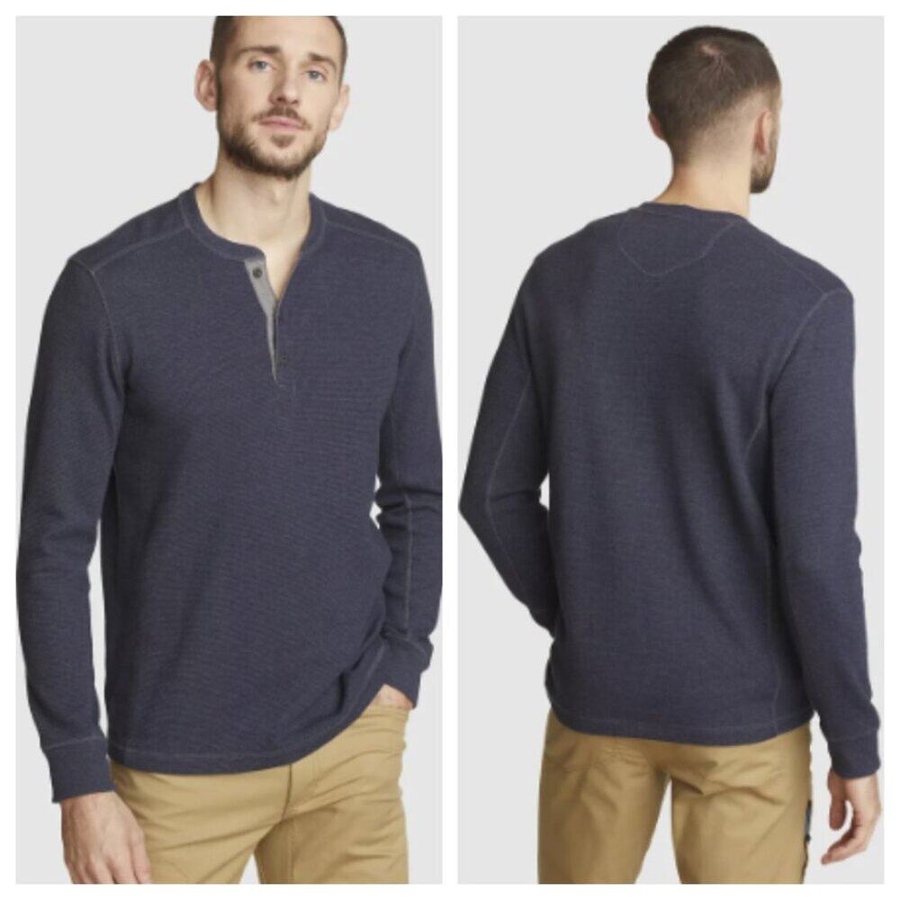 NWT Eddie Bauer Men's Favorite Ultrasoft Thermal Henley Heather Navy Size L Tall